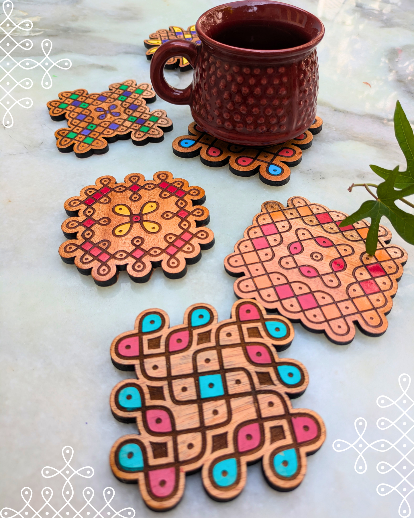 Kolam Coasters Colored Set Of 6 Without Holder
