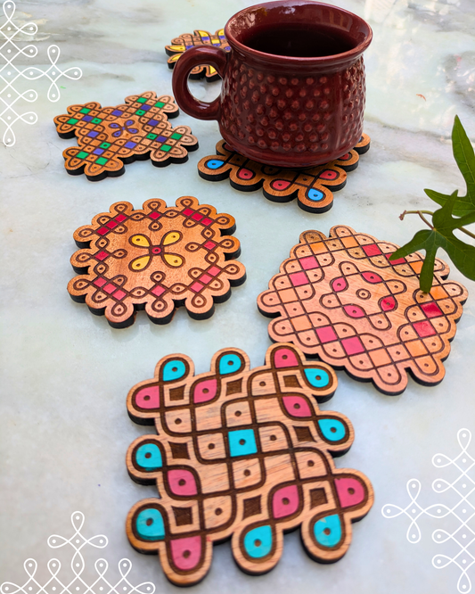 Kolam Coasters Colored Set Of 6 Without Holder
