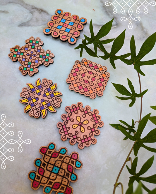 Kolam Coasters Colored Set Of 6 Without Holder
