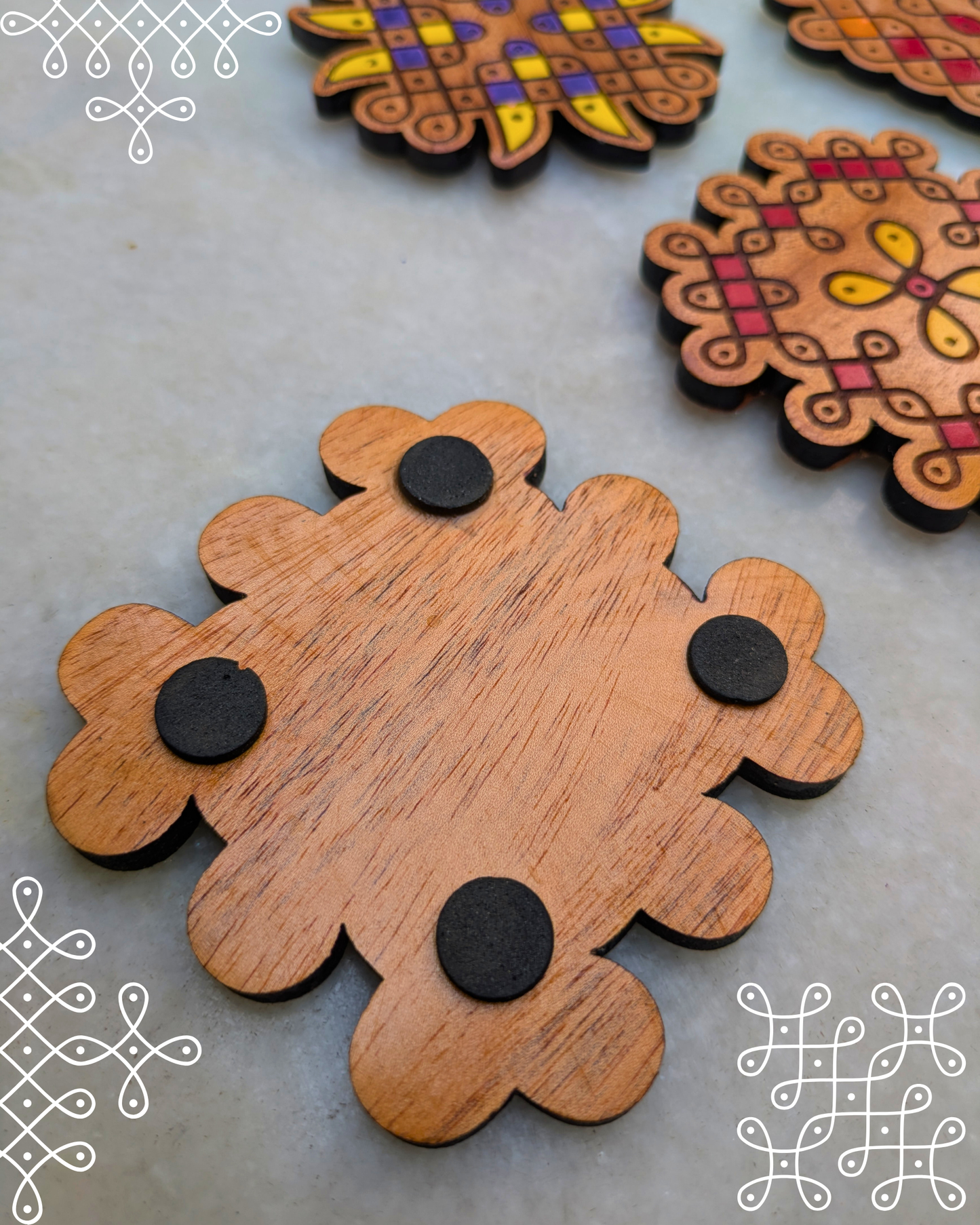 Kolam Coasters Colored Set Of 6 Without Holder