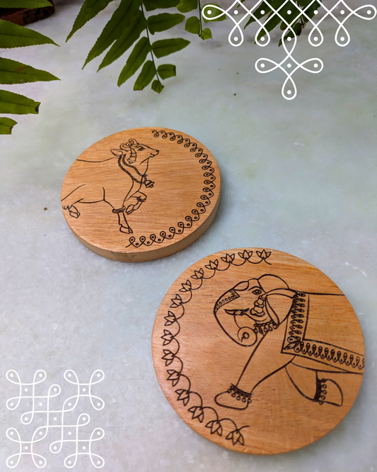 Elephant And Cow Coasters Set Of 2