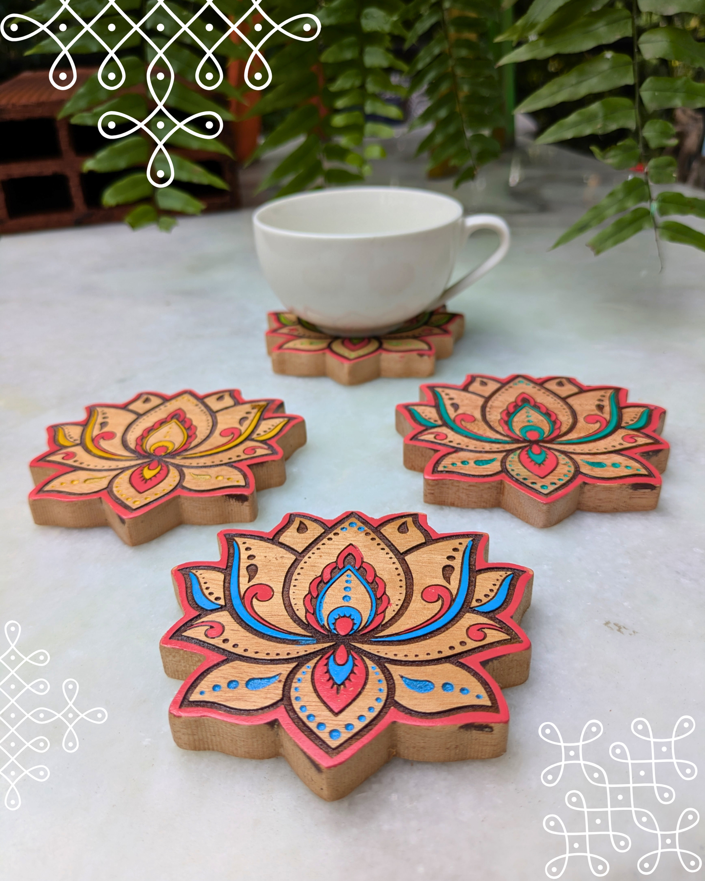 Lotus Coasters Colored Set Of 4