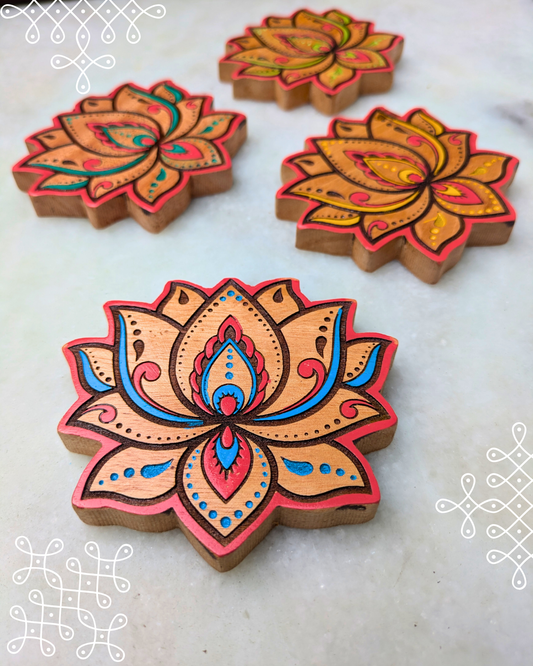 Lotus Coasters Colored Set Of 4