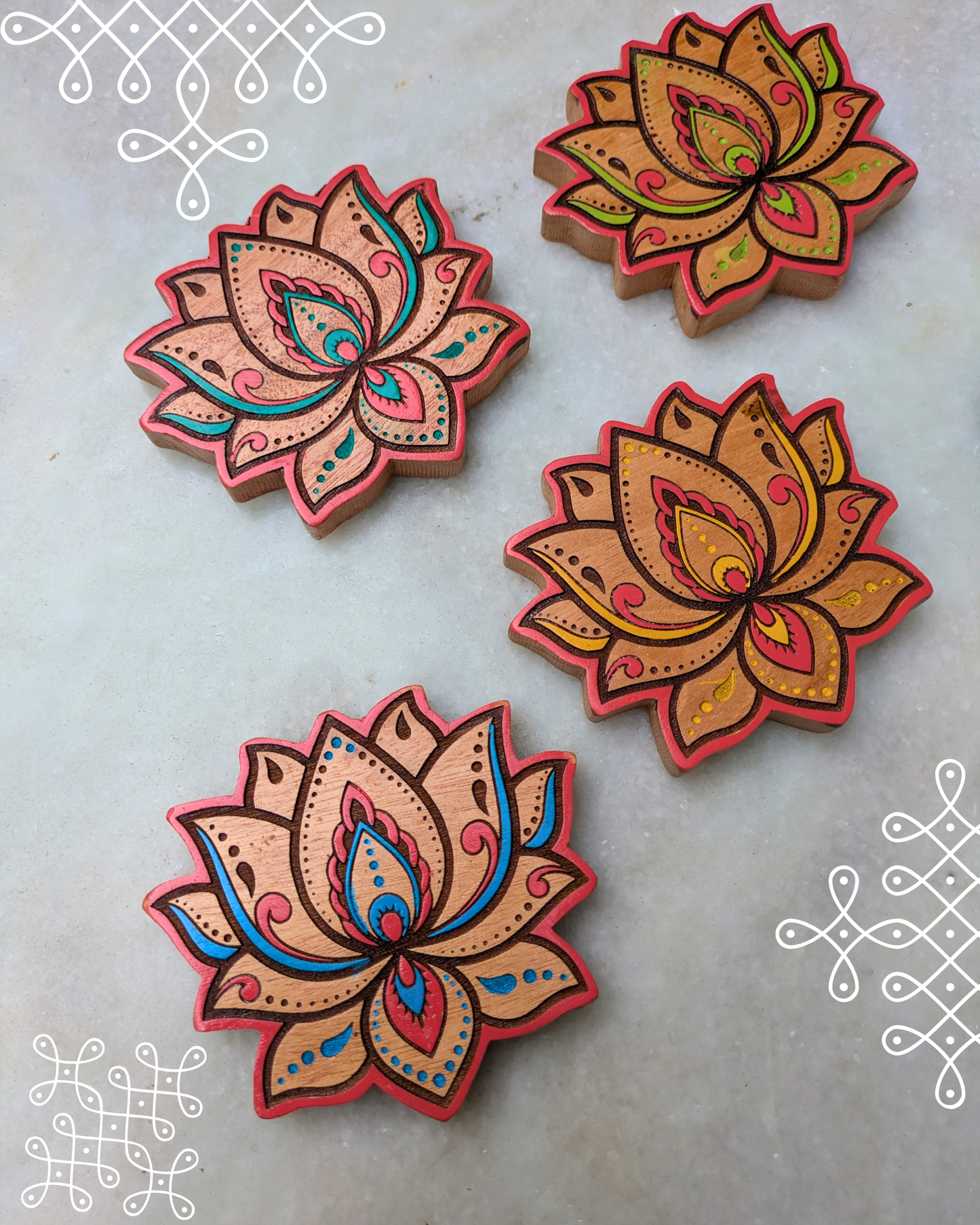 Lotus Coasters Colored Set Of 4