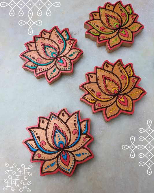 Lotus Coasters Colored Set Of 4