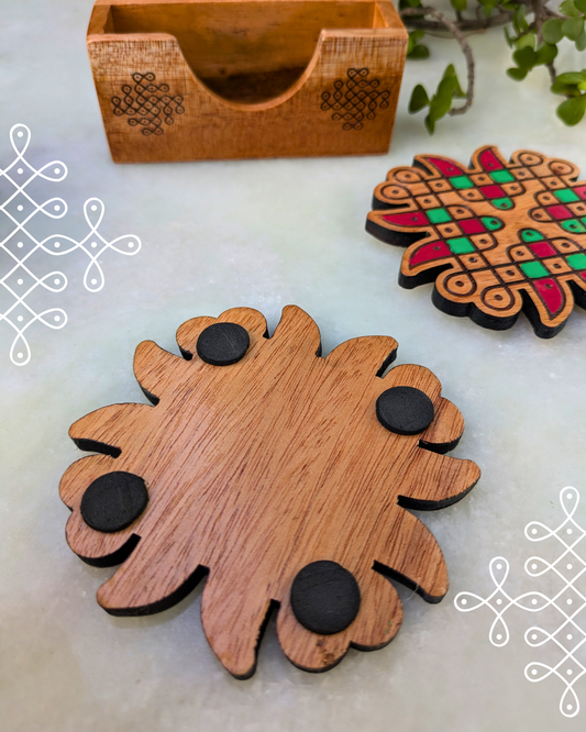 Kolam Coasters Colored Set Of 2 With Holder