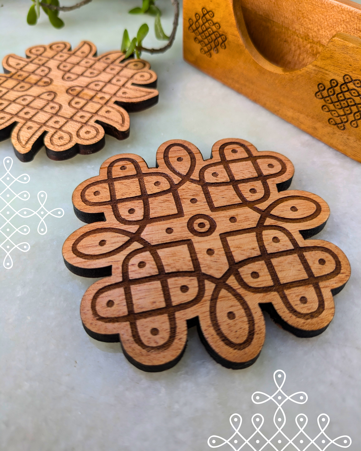 Kolam Coasters  Set of 2 With Holder