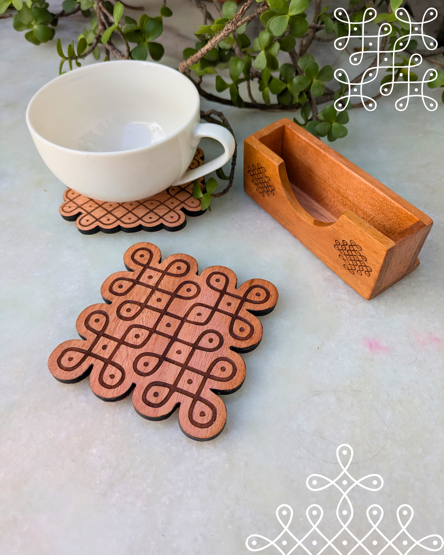 Kolam coasters [set of 2] with holder GF-KCFT2H