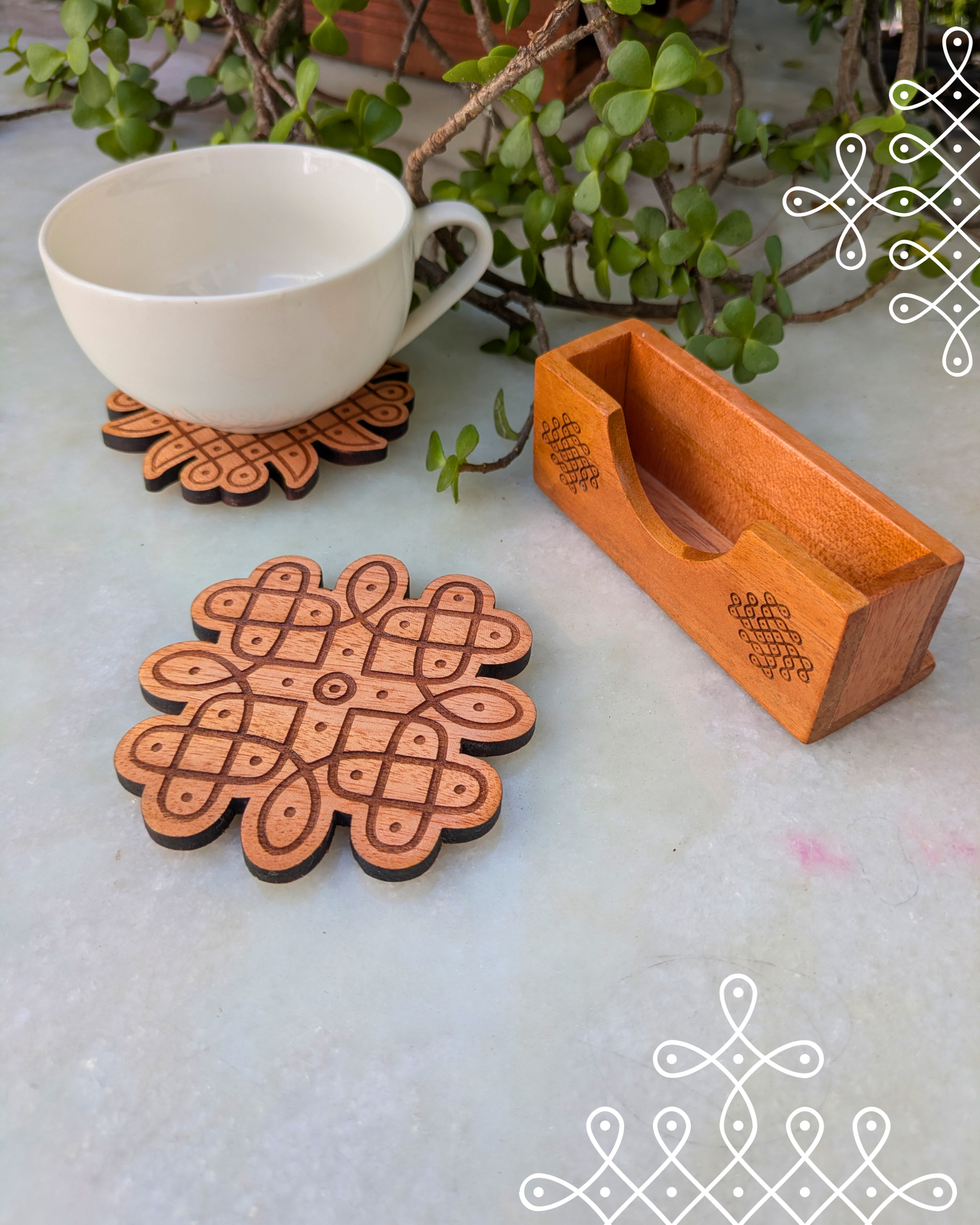 Kolam Coasters  Set of 2 With Holder