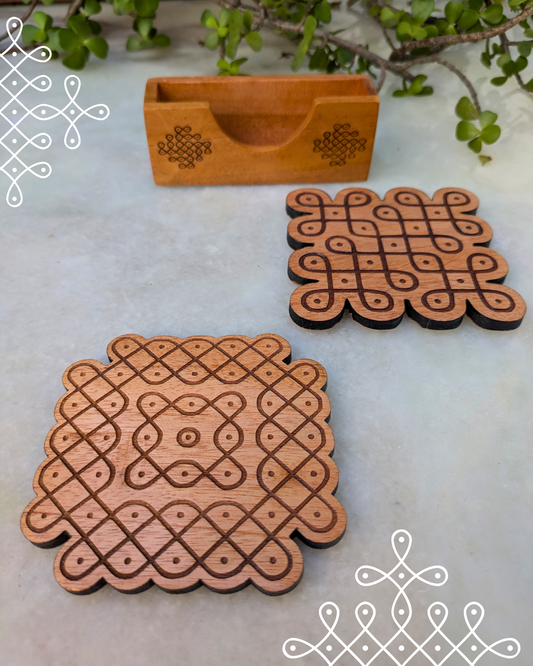 Kolam coasters [set of 2] with holder GF-KCFT2H