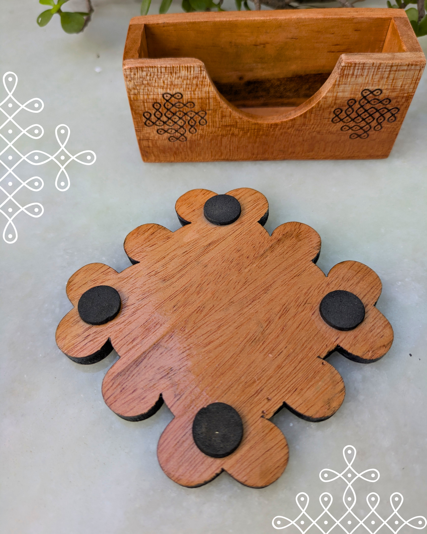 Kolam Coasters  Set of 2 With Holder