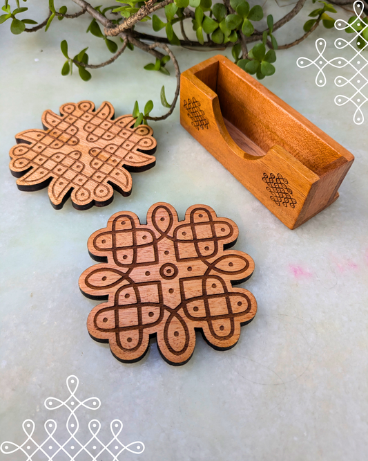 Kolam Coasters  Set of 2 With Holder