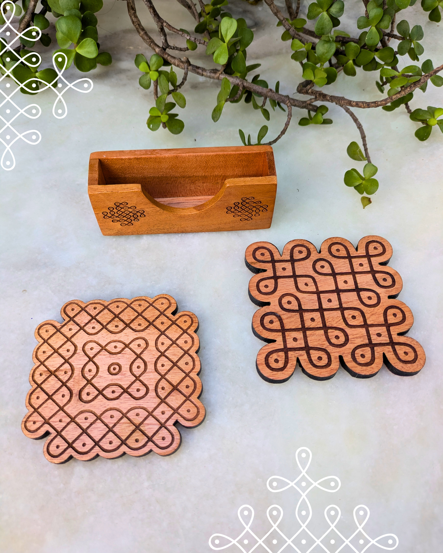 Kolam Coasters  Set of 2 With Holder