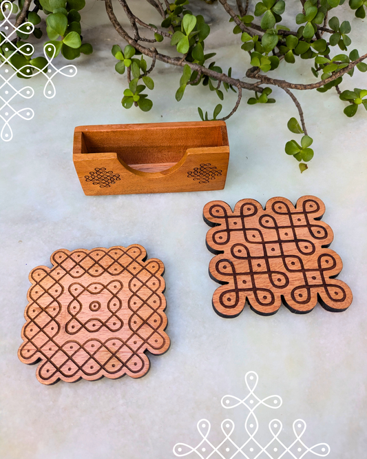 Kolam Coasters  Set of 2 With Holder