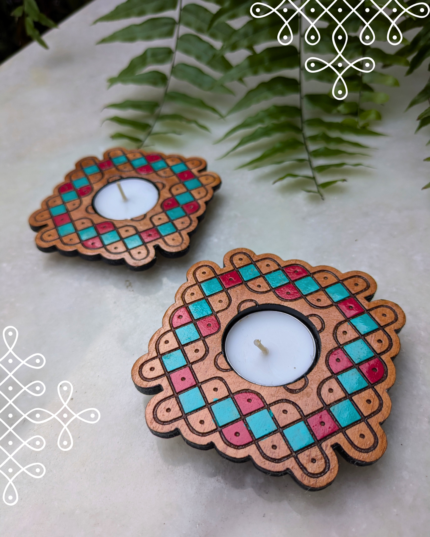 Kolam tealight holder set of 2 [coloured]