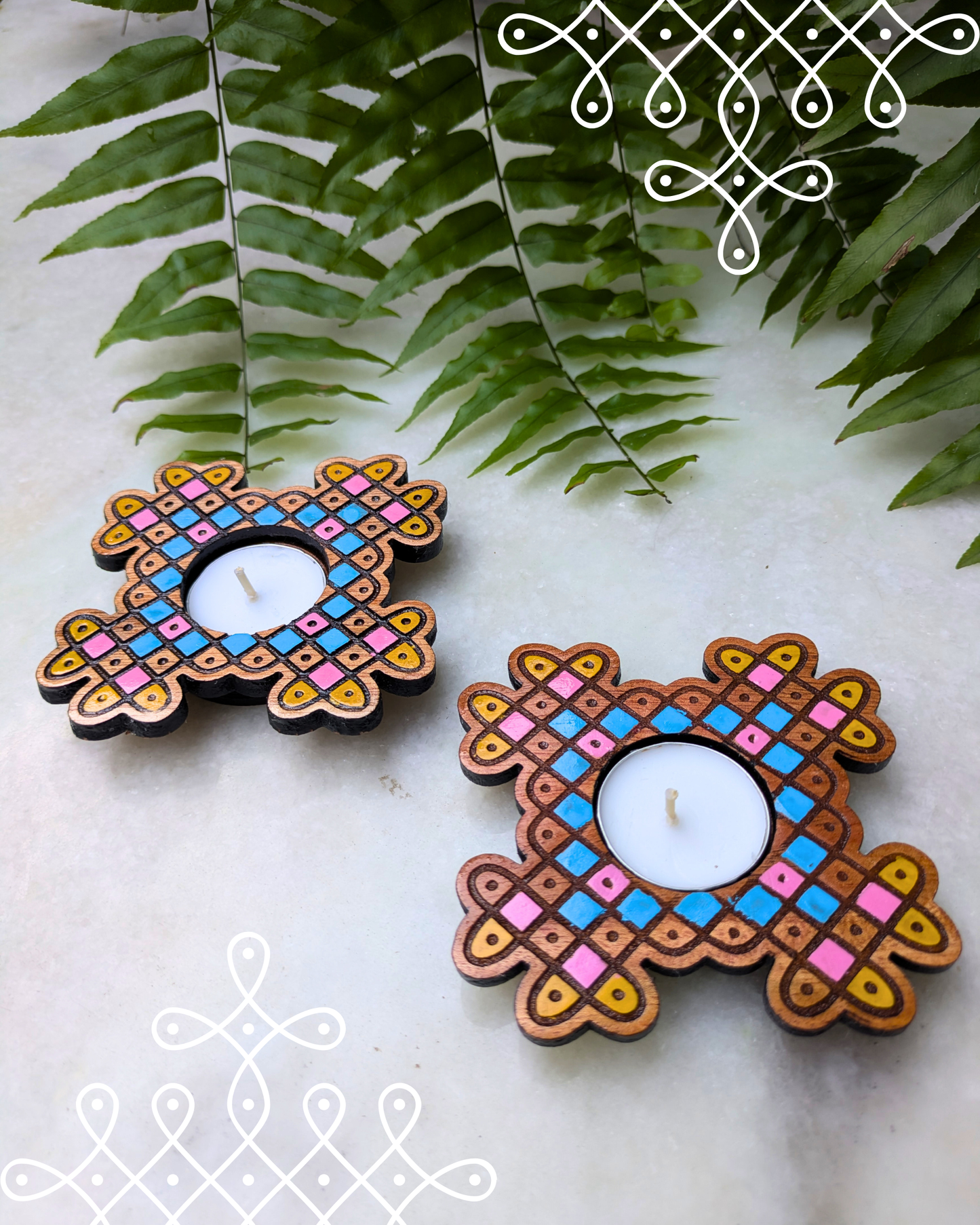 Kolam tealight holder set of 2 [coloured]