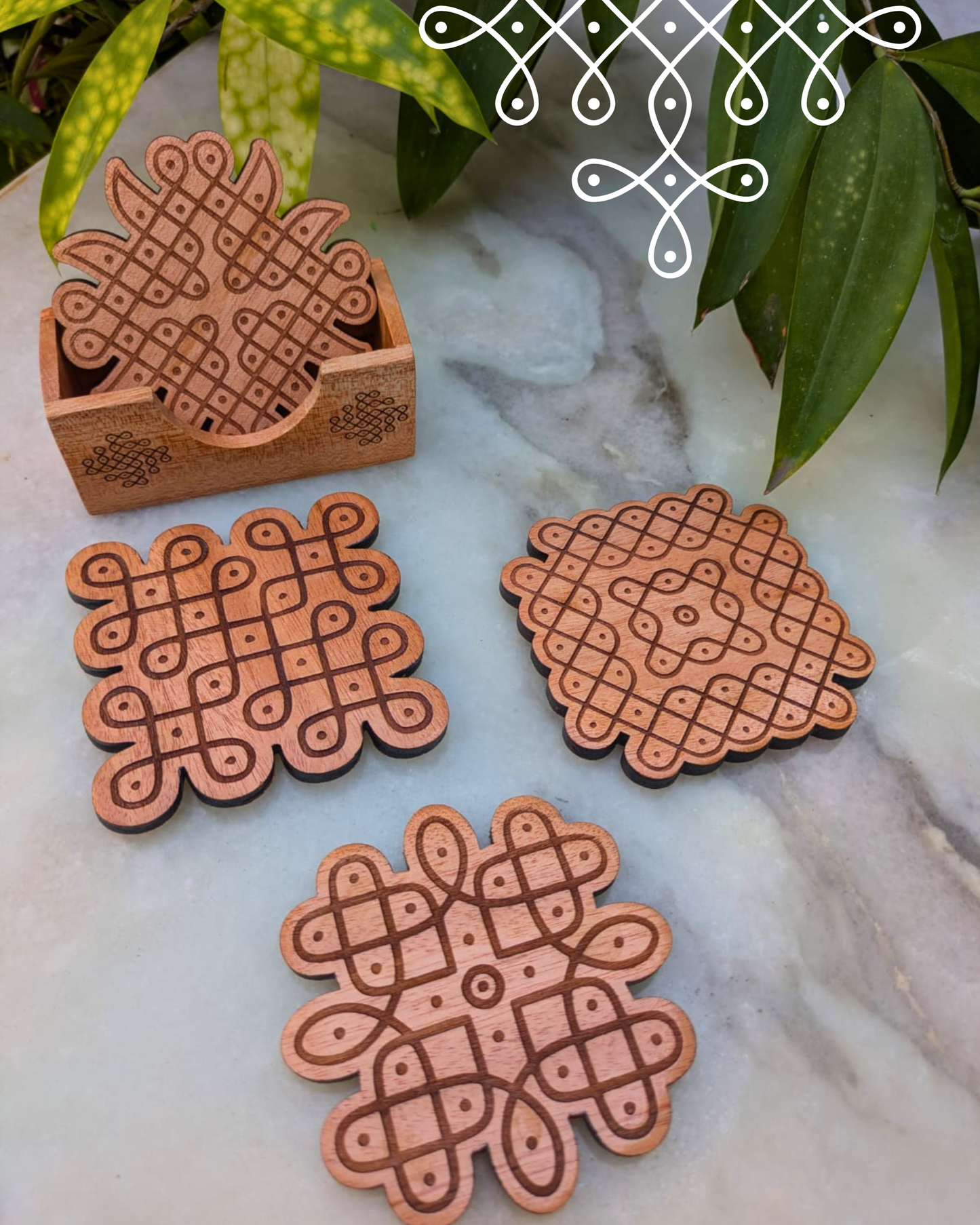 Kolam Coasters Set Of 4 With Holder