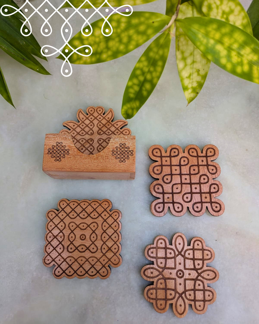 Kolam Coasters Set Of 4 With Holder