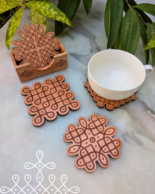 Kolam Coasters Set Of 4 With Holder